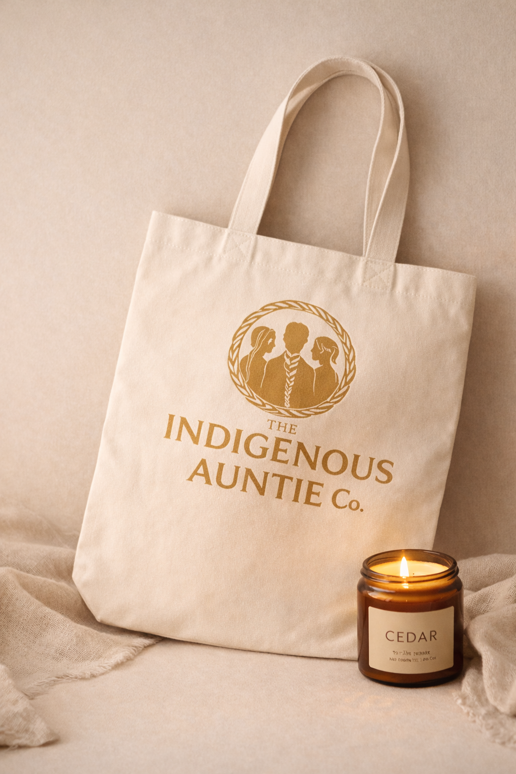 Cozy Auntie Set/Canvas Tote + Cedar Candle