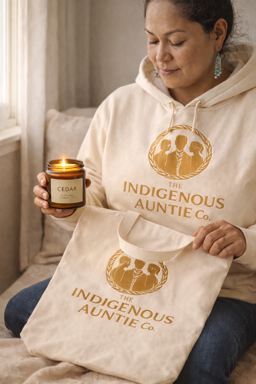 Cozy Auntie Set/Canvas Tote + Cedar Candle