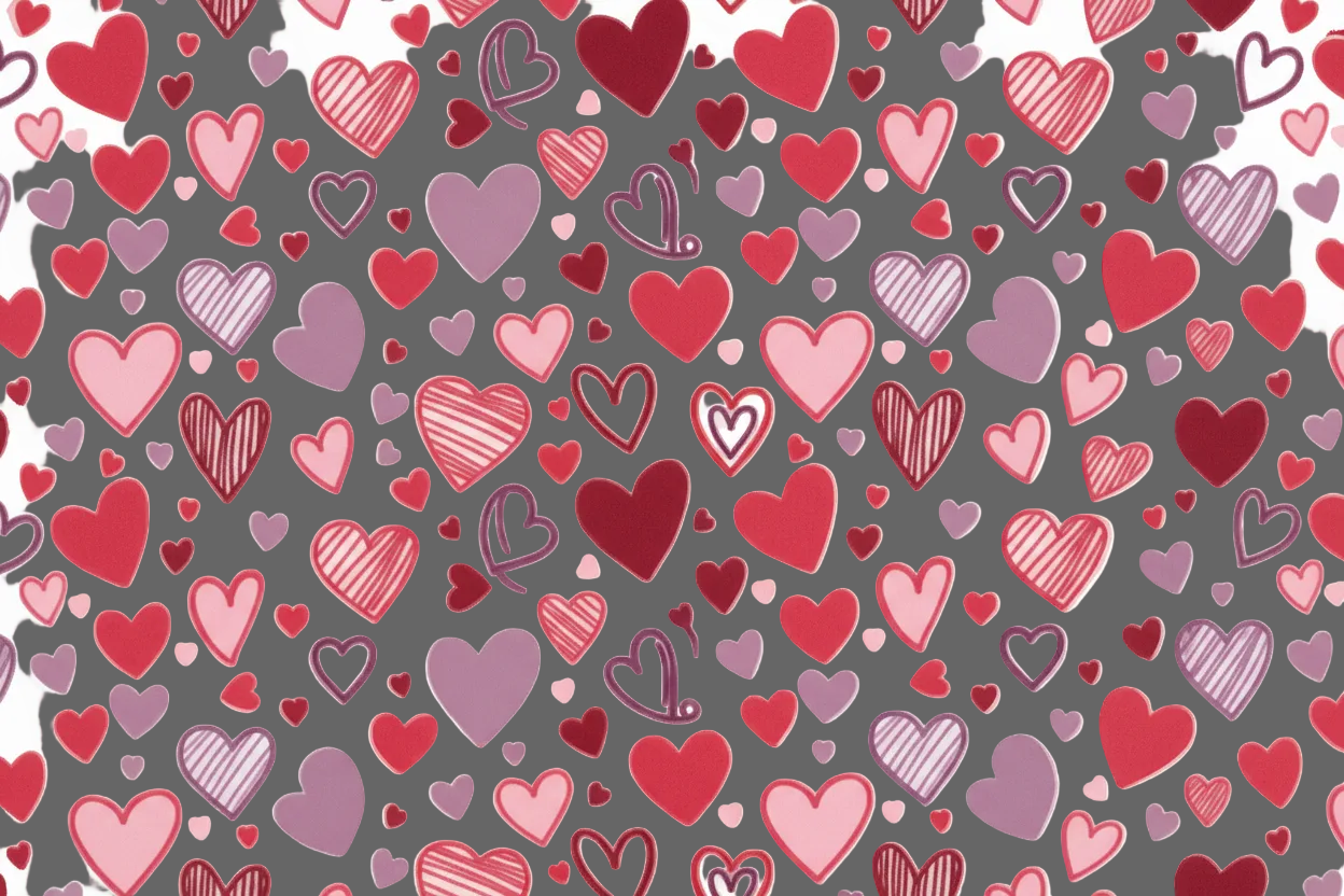 Red, pink and purple hearts, different sizes and shapes